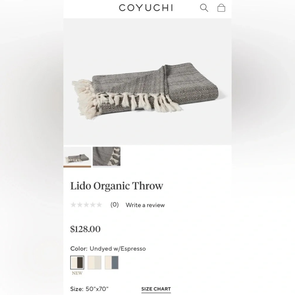 Coyuchi Gray Woven Lido Organic Throw with Cream Fringe